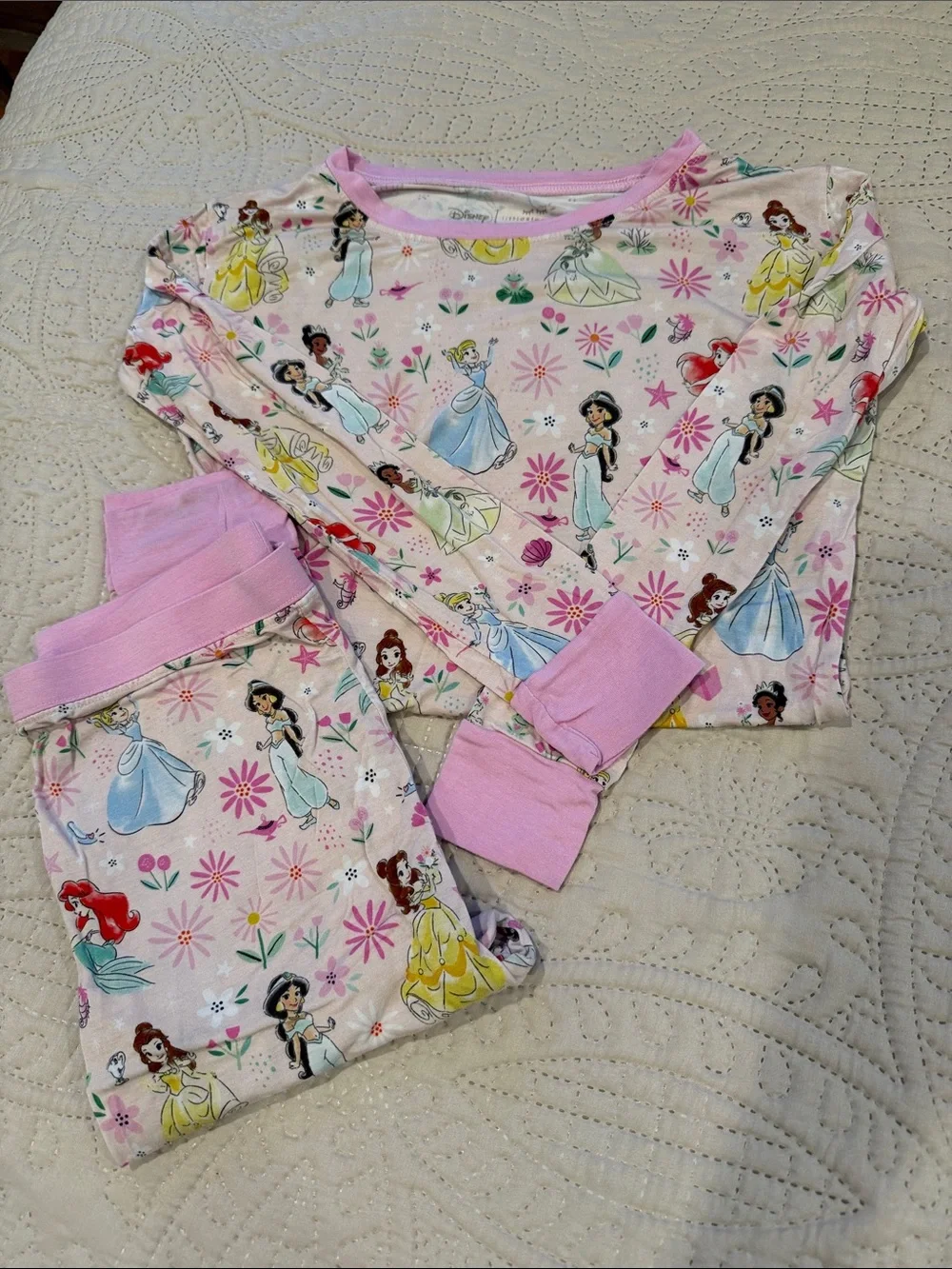 Little Sleepies Disney Girls' Pink Princess Floral Cotton Pajama Set